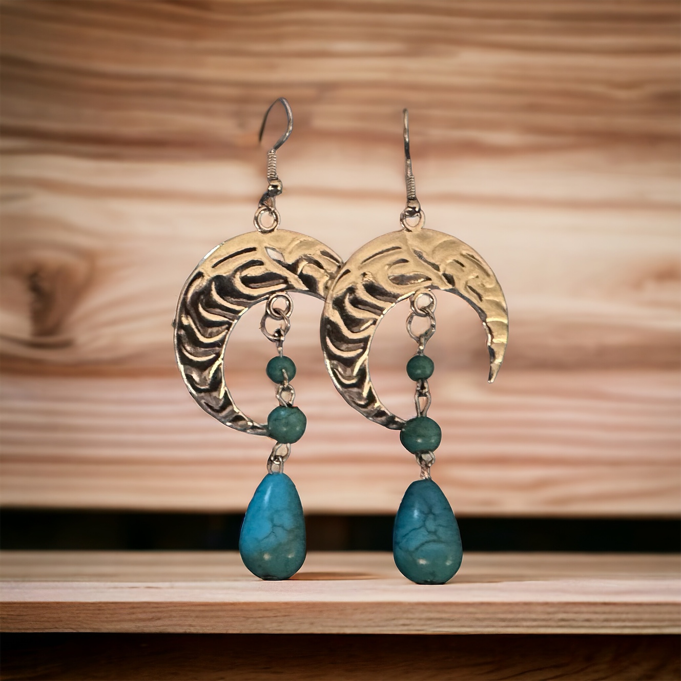 Blue 2024 Amazonite Moon Earrings